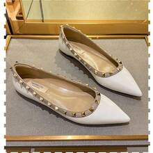 In Stock~V Brand Rivet Single Shoes For Women 2024 New Fashion Shallow Soft Sole Versatile Patent Leather Pointed Toe Flat Shoes For Women