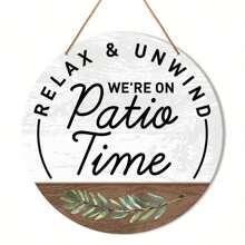 1pc Yard Sign Decor, Round Hanging Wall Sign Decor For Farmhouse Wall, Patio, Outdoor Living Wood Plaque, Suitable For Porch, Deck, Backyard, Housewarming Gift, New Home Decor, "It's Patio Time"