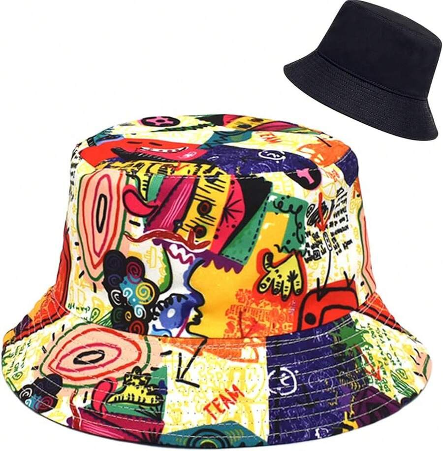 Reversible Bucket Hat For Women, Cute Beach Fisherman Style - Colorful Graffiti - View 1