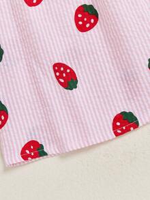 Baby Girl Smocked Dress Sleeveless Round Neck Strawberry Print Loose Dress Toddler Casual Dress - Hồng - Xem 6