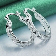 Fashion 1 Pair 925 Silver Plated Exquisite Hollow Hoop Earrings Women Bohemian Style Charm Jewelry Christmas Gift Accessories Party - Silver - View 3