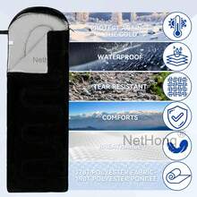 NetHong Single Sleeping Bag Waterproof Outdoor Camping Hiking Envelope Zip Bags 3 Season - Black - View 9