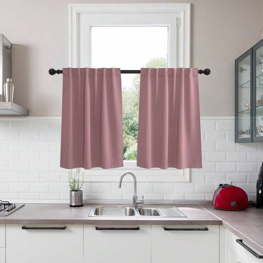 Local Delivery Black Blackout Curtains 63 Inch Length, Room Darkening Thermal Insulated Noise-Reducing Black Out Curtains For Bedroom Living Room Windows, Back Tab Rod Pocket, W52 X L63 Inches, 2 Panels - Dusty Rose - 查看 1