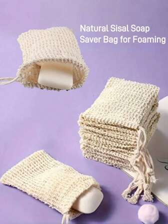 1/5 Natural Sisal Soap Bags | Gentle Exfoliation, Rich Foam, Quick Drying, Suitable For Soap | Reusable Handmade Bathroom Hanging Soap Storage Bag | Natural Fabric For Trinkets, Jewelry And Soaps, With Drawstring Closure | Sensitive Skin Friendly, Plant Fiber, Women-Centric, Handmade Craft, Back To School