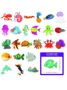 50pcs/Pack Cute Cartoon Marine Life Stickers, Ocean Animals Dolphin Shark Doodle Stickers, Suitable For Gifts, Decorate Luggage, Phone, Water Cup, Laptop, Car, Stationery