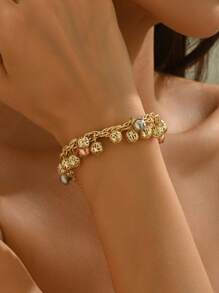 1 pulseira de corrente com borlas e contas estilo boêmio, adequada para férias, casual e uso diário