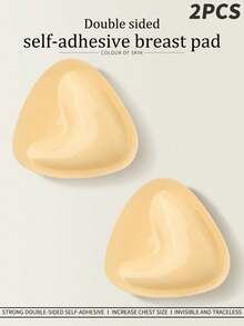 1pair Triangular Double-Sided Adhesive Breast Pad Thickened Lifting Breast Pad Gathering Plastic Breast Adhesive Breast Tape Suitable For Bras And Swimsuits - Apricot - View 3