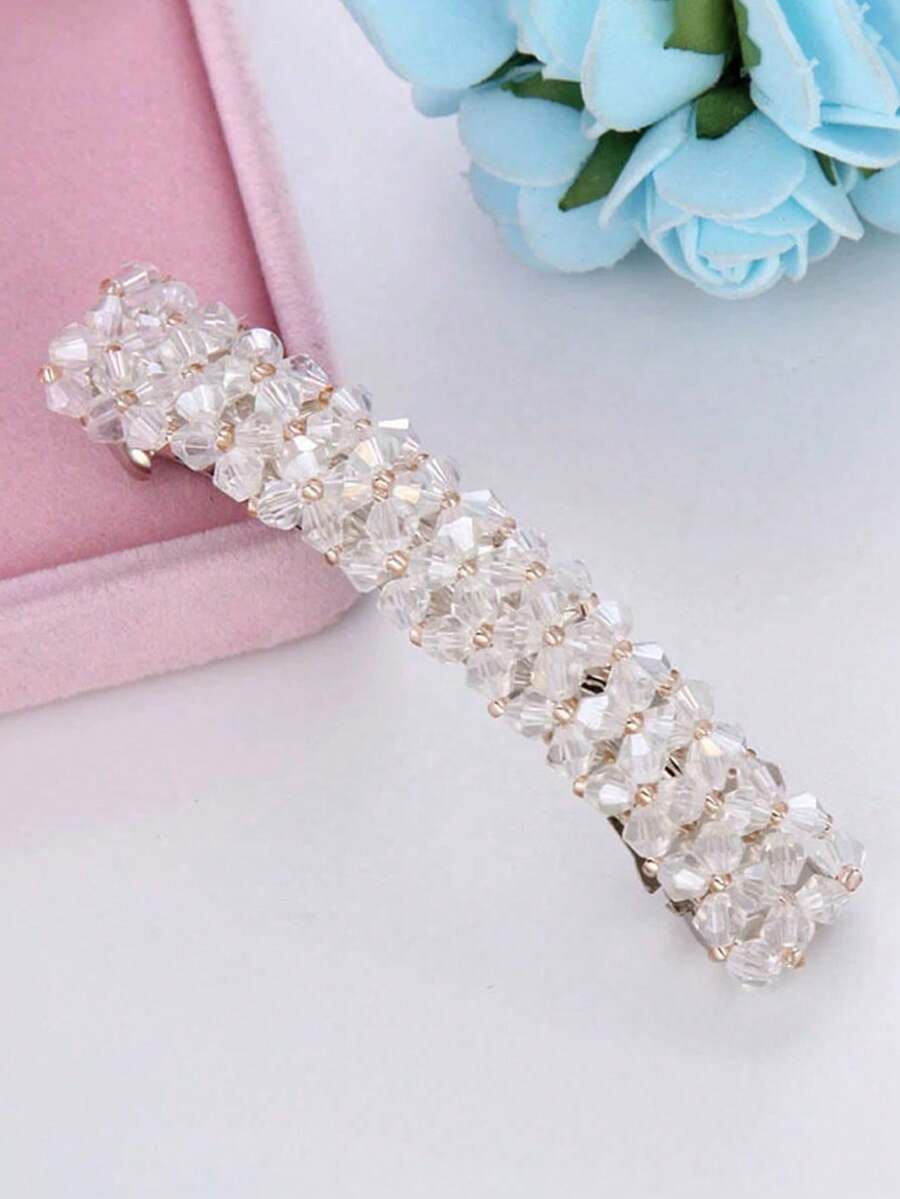 1 件简约水晶优雅发爪夹，适合日常佩戴，发饰，爪夹，发夹，发夹，发夹 - 白色 - 查看 1