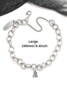 1pc Simple Unique Elegant 925 Sterling Silver Bracelet Embellished With Stuffed Teddy Bear Pendant Style Forged Link Charm Bracelet DIY Pendant Women Fine Jewelry Gift