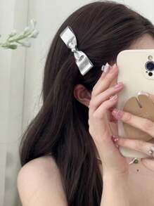 1 Stück süßer, kühler Y2K Haarclip Silberne Schleife für anspruchsvolle Mädchen Seitenvorhang Clip Haarspangen Haarschmuck