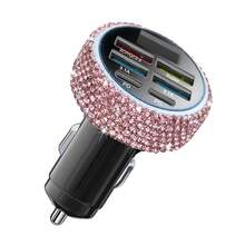 Bling Bling 水钻水晶多端口车载充电器快速充电 PD QC3.0 USB C 车载手机充电器 Type C 适配器 3 合 1 快速充电线兼容 Andriod 手机、行车记录仪、iPad、GPS、节日/生日礼物