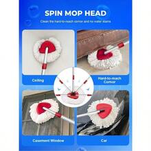 Local Shipping-Spin Mop Replacement Head Compatible With O-Cedar 2 Tank Rinseclean,4 Mop Heads +1 Handle +1 Base , Microfiber 100% Refills, 30-58in Stick Easy-To-Replace ( Blue 2 Tank )