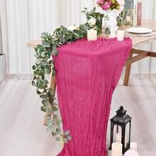 3pcs Grey & Pink Cheese Cloth Table Runner 35*118 Inch, Bohemian Cheese Cloth Table Runners, Suitable For Engagement, Party, Bridal Shower, Dinner Party, Outdoor Picnic, Christmas, Halloween, Thanksgiving, Wedding Table Centerpiece Decor