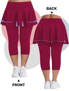 Plus Size Capris For Women With Pockets Burgundy Legging  With Skirt Buttery Soft For Yoga  Tennis Running   Spring Summer Clothes - Rượu vang đỏ - Xem 3