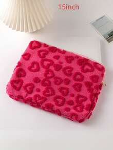 心形毛绒笔记本电脑内胆包，甜美平板电脑袋，适用于 11 英寸/13 英寸/15 英寸笔记本电脑，适合学校使用的学校用品包，适合女士使用的笔记本电脑包， 书包 - 彩色 - 查看 16