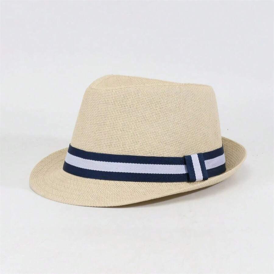 Men Fedora Hat Tree/Webbing Pattern Panama Jazz Cap Summer Outdoor Sun Sun Hat - Beige - View 1