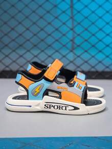 1 Pair Boys' Soft Bottom Breathable Hook And Loop Casual Beach Sport Sandals, For Older Kids Summer