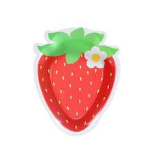 10pcs/20pcs/40pcs/50pcs/Set, Shaped Strawberry Party Paper Plate Strawberry Theme Shortbread Dessert Cake Disposable Plate Suitable For Birthday Party, Wedding, BabyShower Party Decoration Supplies