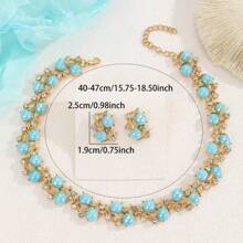 3pcs/Set Vintage Elegant Bohemian Style Necklace & Earrings Jewelry Set, Skyblue Delicate Dainty Necklace Everyday Luxury Accessories For Women