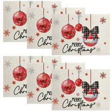 4/6 Stücke Weihnachtsbaum Tischsets, mit roten, weißen und karierten Mustern, robustes Material, geeignet für Küche, Esszimmer, Innen-/Außen Feiertagsdekoration, Thanksgiving und Weihnachten