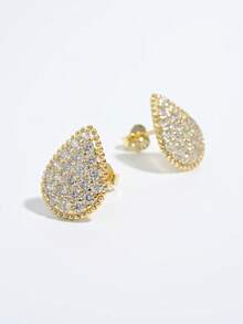 Vaerine 1 对优雅时尚的 925 银锆金向日葵形耳钉，适合女性聚会和礼物 - 金色 - 查看 5