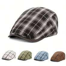 1pc Summer New Arrival Plaid Flat Top Hat, Classic Versatile Adjustable Design, British Style, Multiple Colors