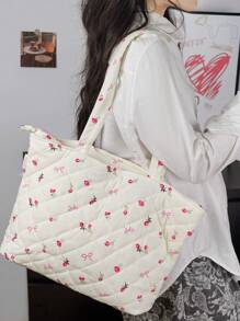 1 Pieza Bolso de tote acolchado con diseño floral, de gran capacidad, con correa de hombro, bolso de tote acolchado, bolso de tote de correa corta, bolsa escolar, bolso de hombro acolchado a cuadros, bolso de tote, diseñador para mujeres y niñas, bolso de mano acolchado y abultado, bolsos esenciales de viaje para mujeres, bolso de viaje indispensable, accesorios de bolso adecuados para ir al trabajo, la escuela y viajar