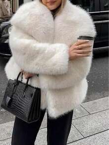 Áo khoác ngắn Seelio Thu/Đông mới cổ lông giả dày lót lông giả dáng dài vừa phải, phong cách trẻ trung - màu trắng tinh khiết - Xem 6
