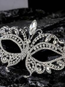 1pc Rhinestone Half Face Mask Women Masquerade Eye Mask Shiny Rhinestone Metal Mask For Party, Prom, Masquerade Ball Bridal Cosplay Events - 銀色 - 查看 9