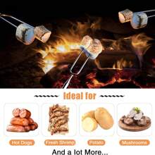 10 piezas Pinchos para asar de acero inoxidable - Pinchos para s'mores - Tenedores para asar malvaviscos y perritos calientes en la fogata, telescópicos de 32 pulgadas