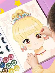 DIY Princess Dress-Up Sticker Set - DIY Craft Toy Designed Specifically For Girls, Includes Coloured Beads And Glitter Stickers, Beautiful Makeup Book Stickers, Suitable For Girls | Suitable For Christmas, Birthday Party Gifts, Classroom Reward Stickers. Back To School Season - Multicolor - View 2