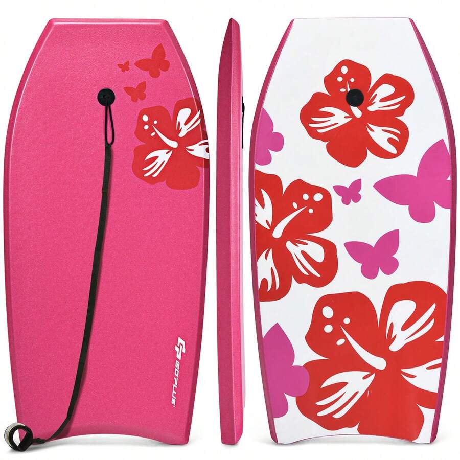 Lifezeal Super Lightweight Bodyboard Surfing With Leash EPS Core Boarding IXPE Pink - Pink - View 1