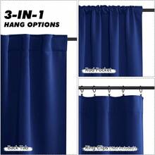 Local Delivery Black Blackout Curtains 63 Inch Length, Room Darkening Thermal Insulated Noise-Reducing Black Out Curtains For Bedroom Living Room Windows, Back Tab Rod Pocket, W52 X L63 Inches, 2 Panels - Navy - 查看 3
