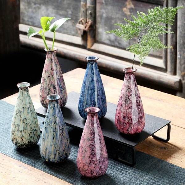 Vaso in ceramica vintage con smalto screpolato, decorazione per soggiorno, sala da pranzo, studio, esposizione da tavolo per fiori secchi o freschi
