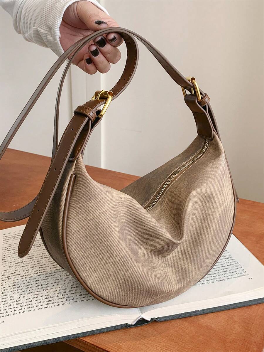 Women's Leather Dumpling Bag, PU Leather Mono-Shoulder Saddle Bag, Adjustable Strap, Daily Commute Use