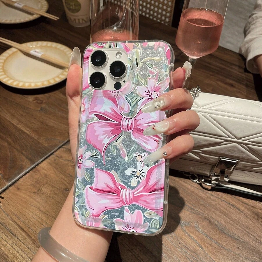 Macaron Magnetic Phone Case, A Protective Case That Combines Art And Freshness, With A Pink Bow And Flower Pattern, Suitable For Phone 16, 15 Pro Max, 14, 13PRO, 12PRO, 11, 11 Pro, 14 Pro Max, 15 Pro, 16 Plus, 13 - Light Grey - View 1