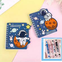 4 piezas de Cuaderno espiral mini con tema de astronauta/espacio, color aleatorio