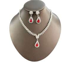 Sparkling Glass Crystal Drop Pendant Necklace And Earring Set, Luxurious Evening Party Women's Jewelry Set, Perfect Gift Set For Necklaces And Earrings