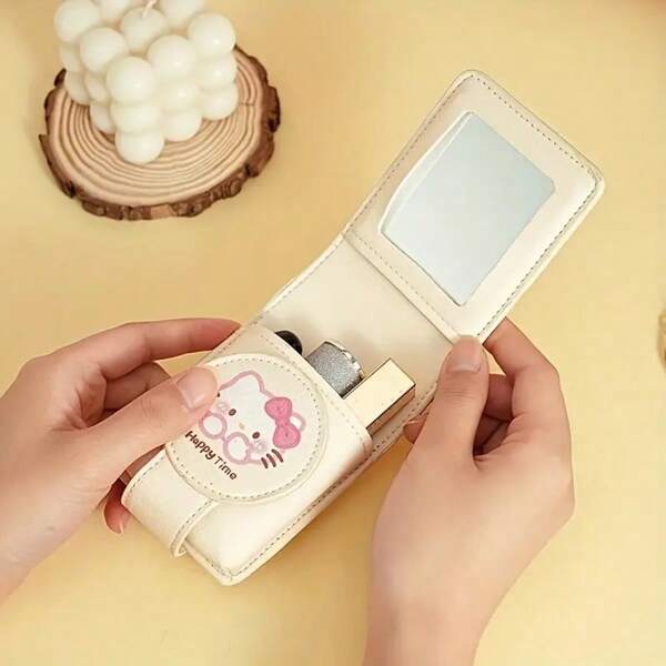 Sanrio Sac à brillant à lèvres mignon chat Sanrio avec miroir - Organisateur de voyage mignon et cadeau pour les étudiantes (saison de remise des diplômes), design pliable avec des impressions romantiques, idéal pour organiser les essentiels de beauté, pochette à brillant à lèvres | Accessoires mignons | Fermeture éclair durable, pour les accessoires de chat