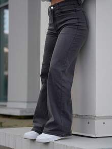 SAYEHFBABY 纯色深灰色直筒牛仔裤 - 深灰色 - 查看 1