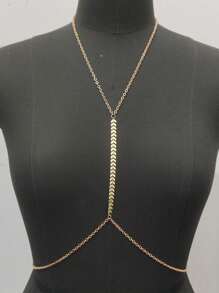 1pc Fashionable Gold Chain Body Chain, Sexy Beach Bikini Necklace Waist Decor, Perfect For Party & Chest Accessory