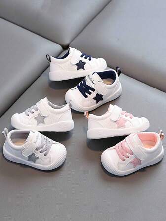 Versatile Hook And Loop Design Easy On/Off Athletic Sneakers For Toddlers, 5-Pointed Star Patchwork Soft Sole Non-Slip Comfortable Baby First Walkers, Suitable For 6 Months - 3 Years Old Boys And Girls Low-Top Flat Casual Walking Shoes