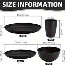 32/16pcs Wheat Straw Dinnerware Sets, Plates And Bowls Sets For 8, Black Plastic Dinnerware Sets, Microwave Dishwasher Plates, Dishes Set For 8 For Valentine'S Day, Durable Party Tableware Kit For Gifts  Brand: AYD - 黑色 - 查看 3