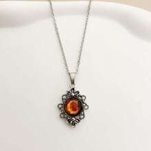 1pc Vintage Stainless Steel Chain Necklace With 26pcs Flame Shaped Letter Pendant