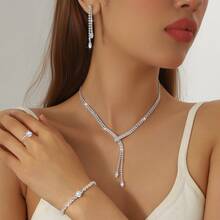 水晶项链、耳环、手链、戒指套装，女士时尚首饰套装，适合宴会、派对、婚礼