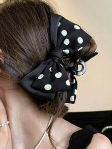 1 件多功能波尔卡圆点双面蝴蝶结夹，优雅发饰适合日常休闲、外出、通勤、度假、洗脸、沐浴和化妆，搭配服装时尚发饰美容爪夹优雅发夹休闲发爪秋冬
