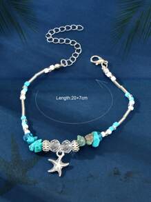 1pc Bohemian Handmade Turquoise Beaded Chain Silver Charm Anklets Summer Holiday Beach Foot Jewelry