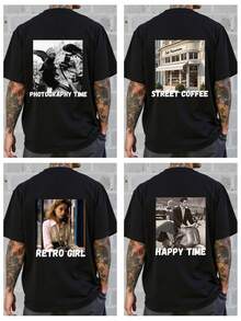 Customized Men's T-Shirt, Input Your Text/Wishes/Funny Text, Upload Your Photos/Couple Photo/Best Friend/Pet/Landscape, Black T-Shirt, Valentine's Day, Holiday Gift, Anniversary Gift Stylish, Fashion, Hipster, Contracted, Easy Costume, Modest Fashion, Minimal Chic, Casual Custom, Unique, Personalized Ideal Gifts For Him Family, Boyfriend, Friends, Children For Anniversaries, For Birthdays, For Holiday/Vacation - Black - View 2