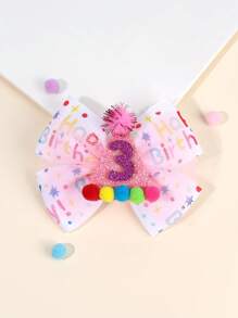 1 pieza Lazo para el cabello de cumpleaños feliz para niñas, diadema con brillo de número de cumpleaños, clip de cocodrilo con pompón, horquillas lindas y dulces para el día del cumpleaños, accesorios para el cabello de adolescentes
