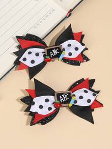 2 件/包 返校波点蝴蝶结、ABC 黑板树脂发饰、女孩蝴蝶结发夹 - 彩色 - 查看 8
